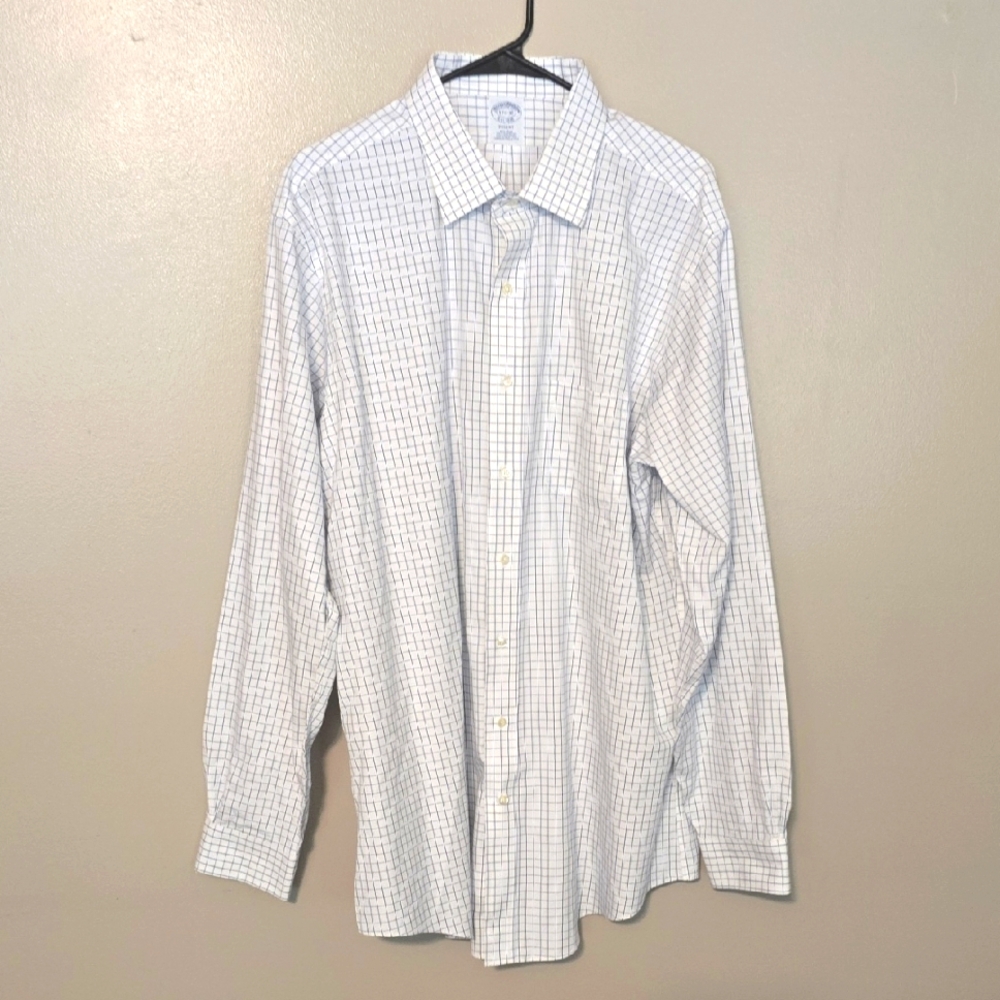 Brooks Brothers Men's Blue White Checkered Shirt Button Down Size 17 1/2 37